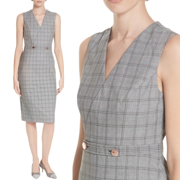 🆕️ Ted Baker Working Title Ristad Check Sheath Dress - Picture 14 of 15